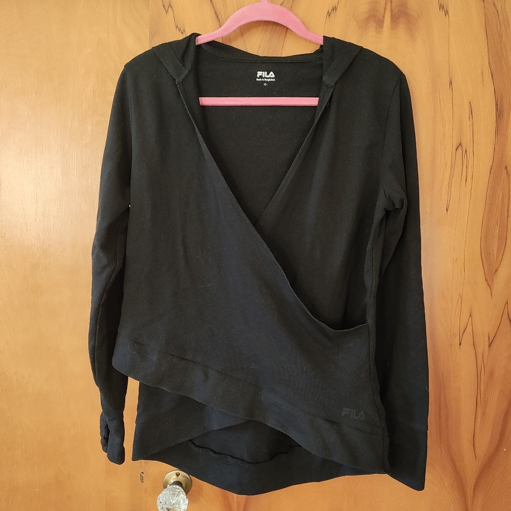 Fila Women's Black Layered Hooded Sweatshirt.  Size L